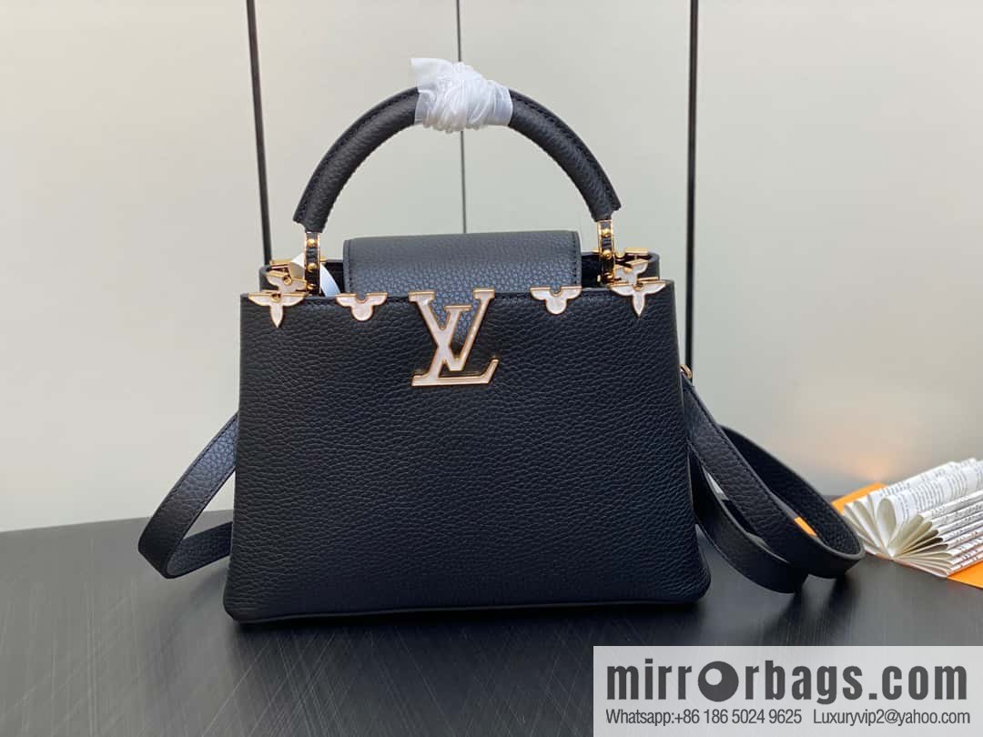 [Boutique‑grade] M23263 black full leather cap Naying series CAPUCINES BB handbag, this Capucines BB Flower Crown handbag