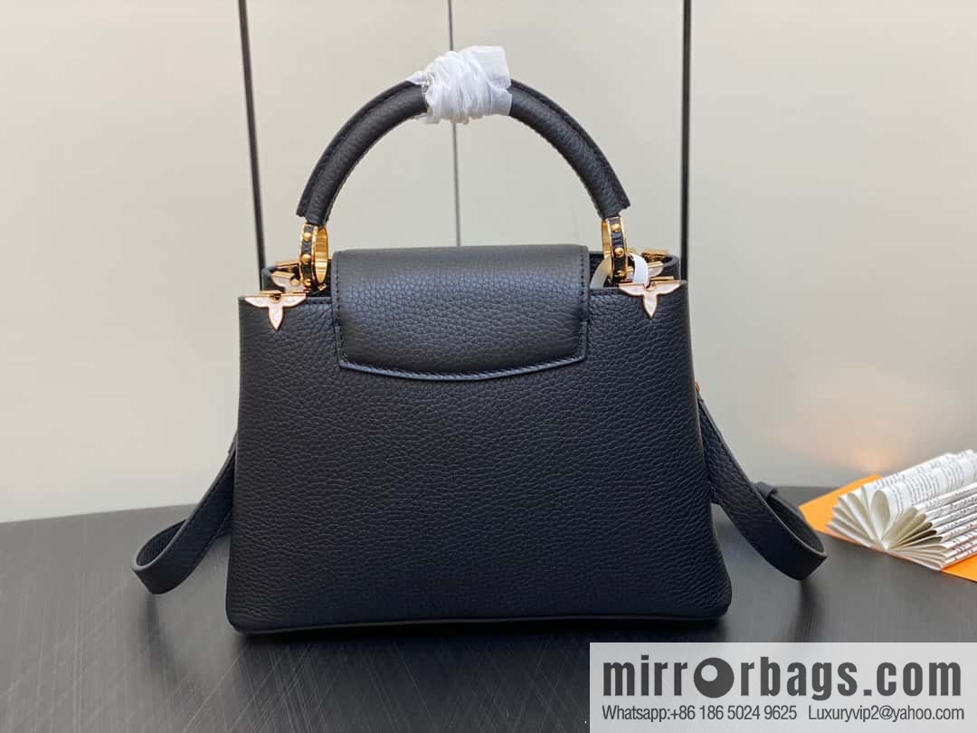 [Boutique‑grade] M23263 black full leather cap Naying series CAPUCINES BB handbag, this Capucines BB Flower Crown handbag