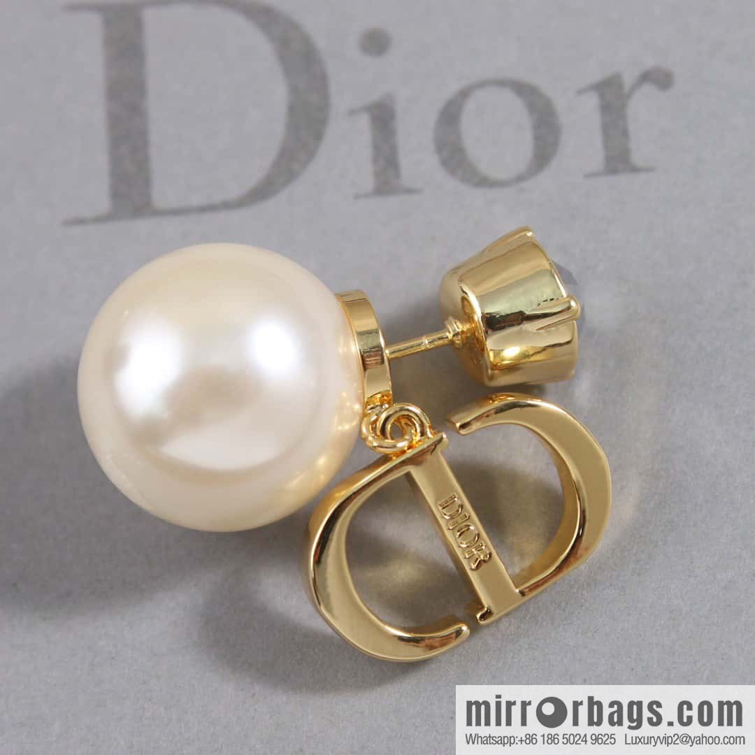 New ☑️ DIOR CD pearl black diamond stud earrings