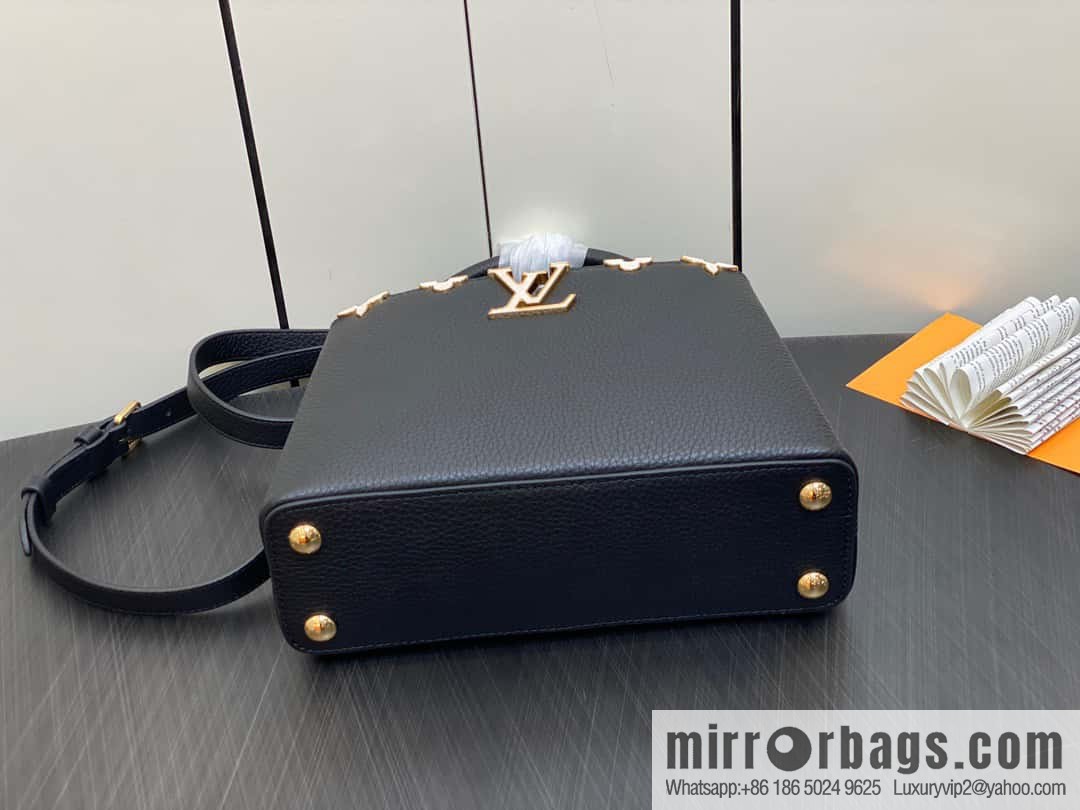 [Boutique‑grade] M23263 black full leather cap Naying series CAPUCINES BB handbag, this Capucines BB Flower Crown handbag