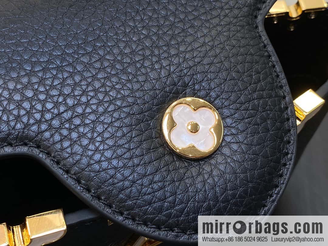 [Boutique‑grade] M23263 black full leather cap Naying series CAPUCINES BB handbag, this Capucines BB Flower Crown handbag