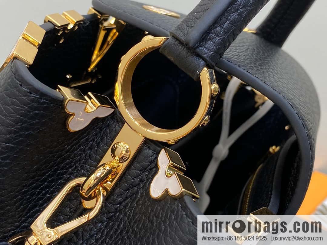 [Boutique‑grade] M23263 black full leather cap Naying series CAPUCINES BB handbag, this Capucines BB Flower Crown handbag