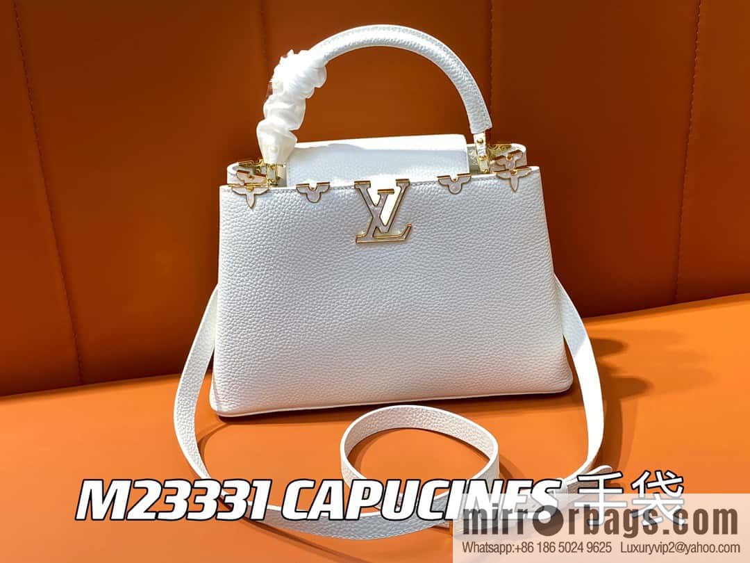 [Boutique‑grade] M23331 white, full leather cap, that English series CAPUCINES medium handbag, this Capucines BB Flower Crown handbag