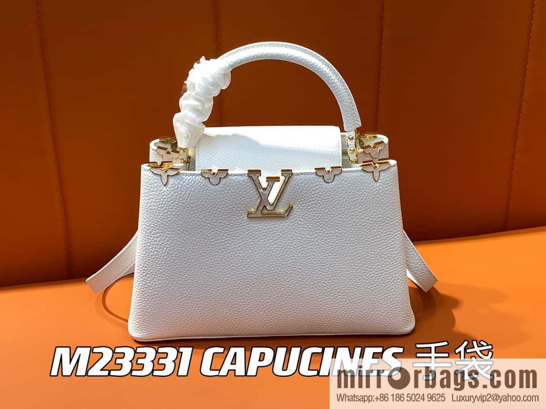 [Boutique‑grade] M23331 white, full leather cap, that English series CAPUCINES medium handbag, this Capucines BB Flower Crown handbag