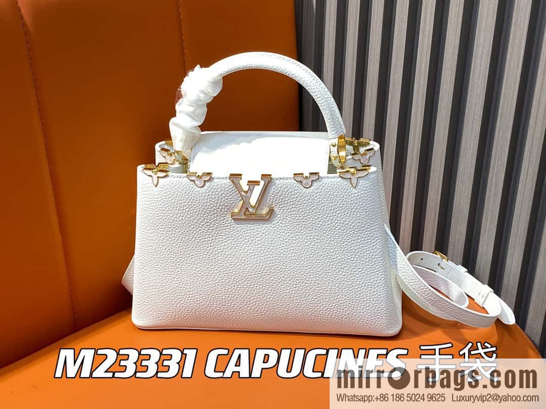 [Boutique‑grade] M23331 white, full leather cap, that English series CAPUCINES medium handbag, this Capucines BB Flower Crown handbag