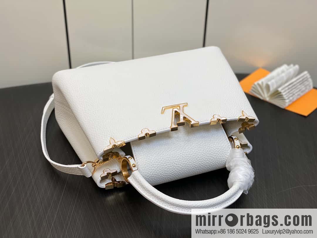 [Boutique‑grade] M23331 white, full leather cap, that English series CAPUCINES medium handbag, this Capucines BB Flower Crown handbag