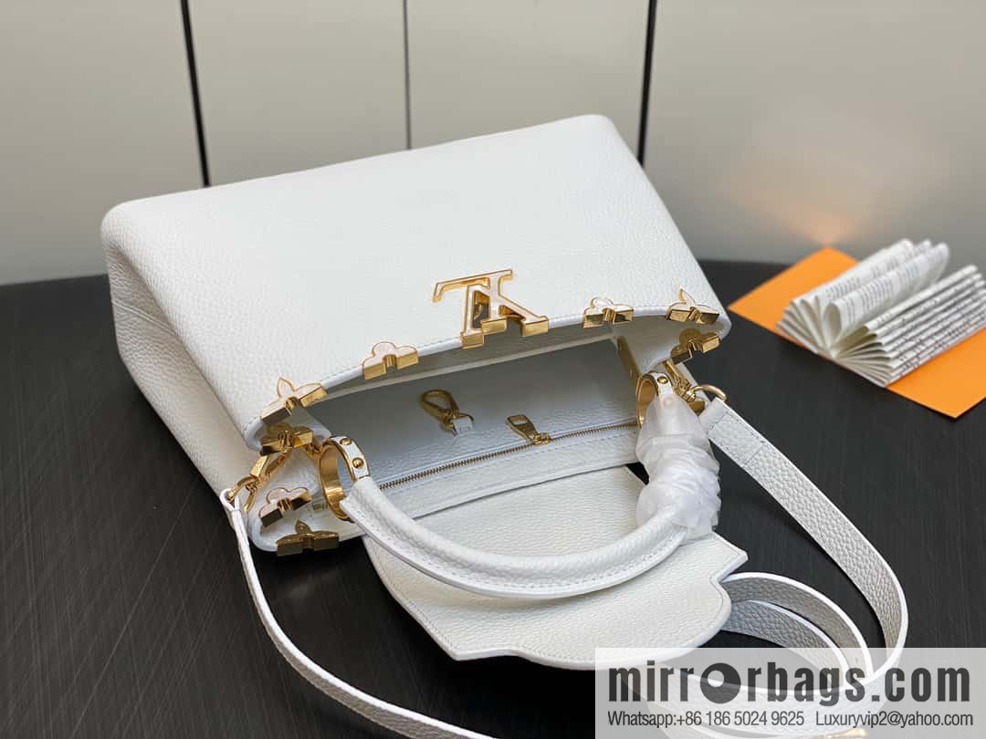 [Boutique‑grade] M23331 white, full leather cap, that English series CAPUCINES medium handbag, this Capucines BB Flower Crown handbag