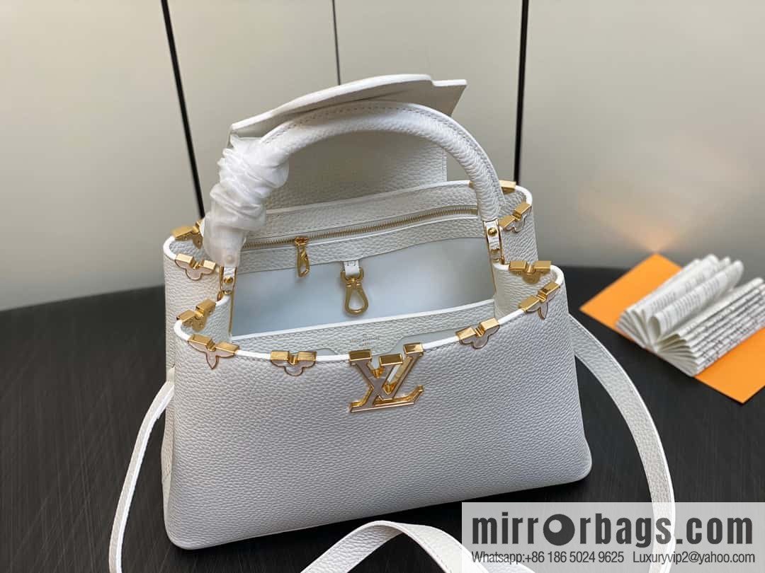 [Boutique‑grade] M23331 white, full leather cap, that English series CAPUCINES medium handbag, this Capucines BB Flower Crown handbag