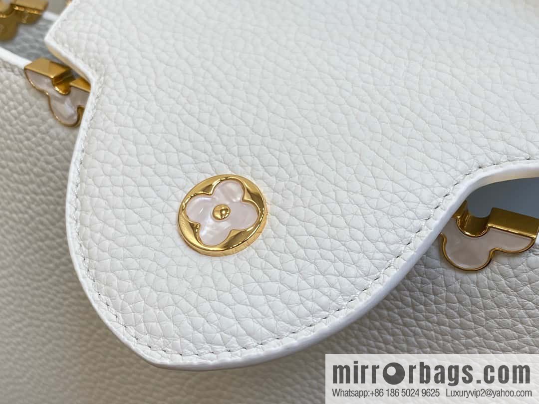[Boutique‑grade] M23331 white, full leather cap, that English series CAPUCINES medium handbag, this Capucines BB Flower Crown handbag