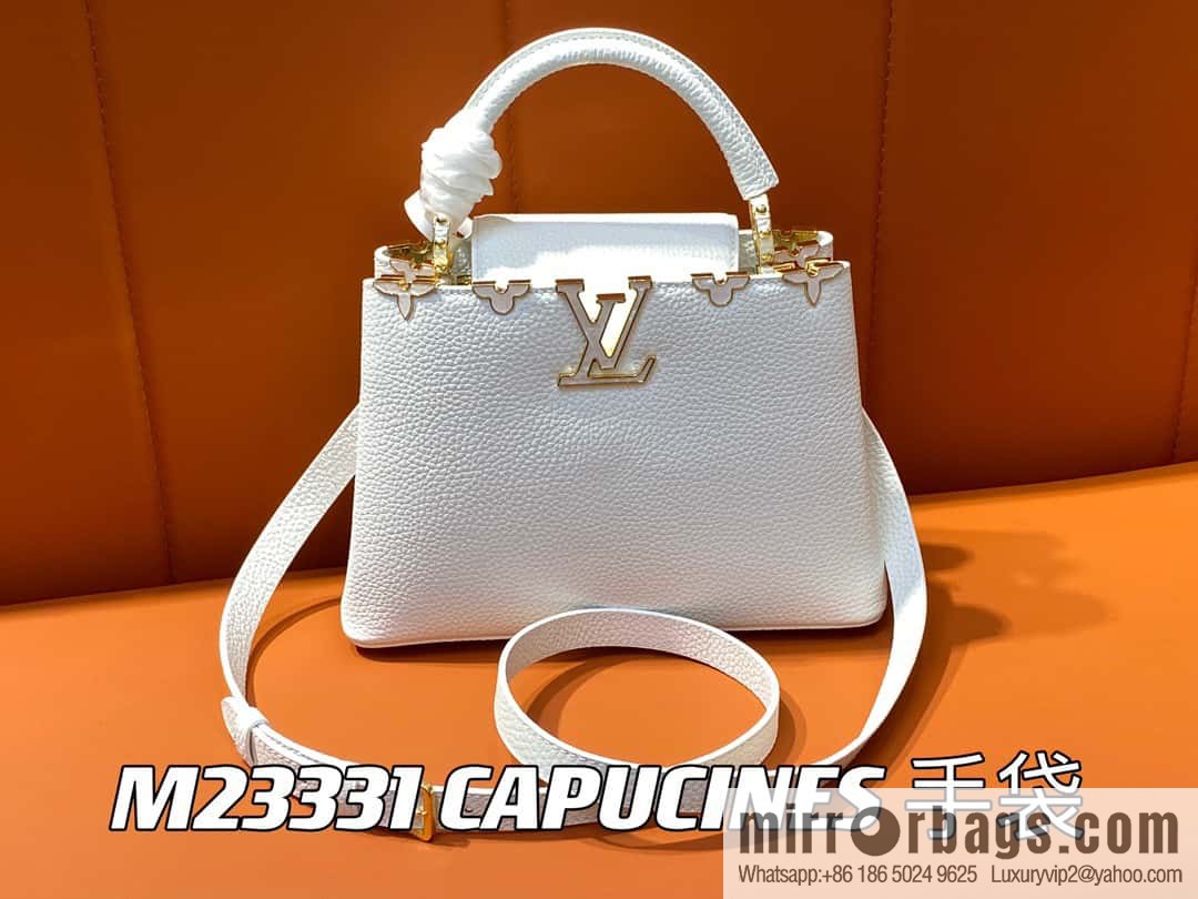 [Premium‑quality] M23331 white, full leather cap that English series CAPUCINES BB handbag Capucines BB Flower Crown handbag