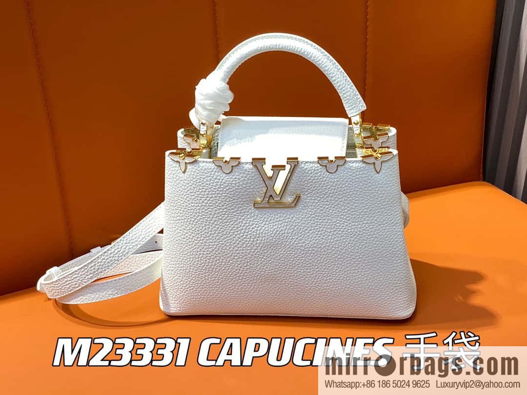 [Premium‑quality] M23331 white, full leather cap that English series CAPUCINES BB handbag Capucines BB Flower Crown handbag