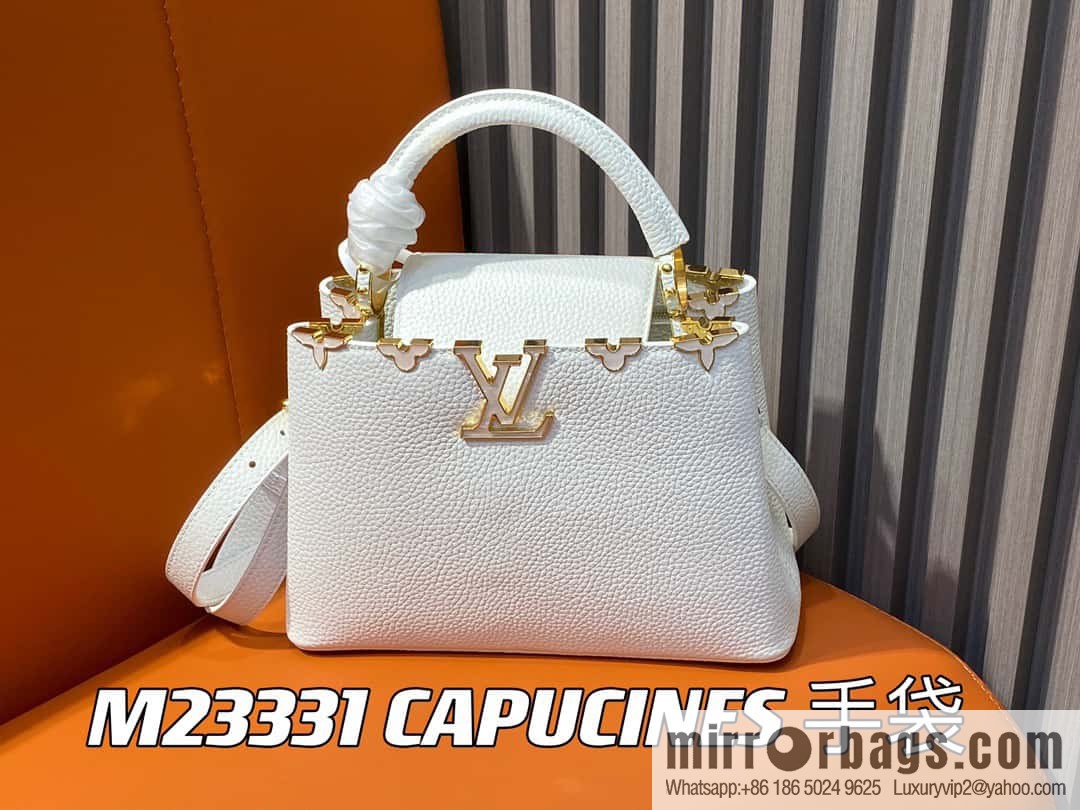 [Premium‑quality] M23331 white, full leather cap that English series CAPUCINES BB handbag Capucines BB Flower Crown handbag