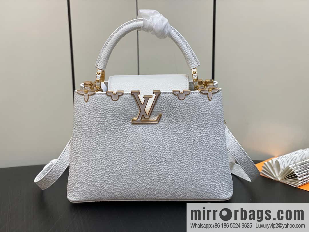 [Premium‑quality] M23331 white, full leather cap that English series CAPUCINES BB handbag Capucines BB Flower Crown handbag