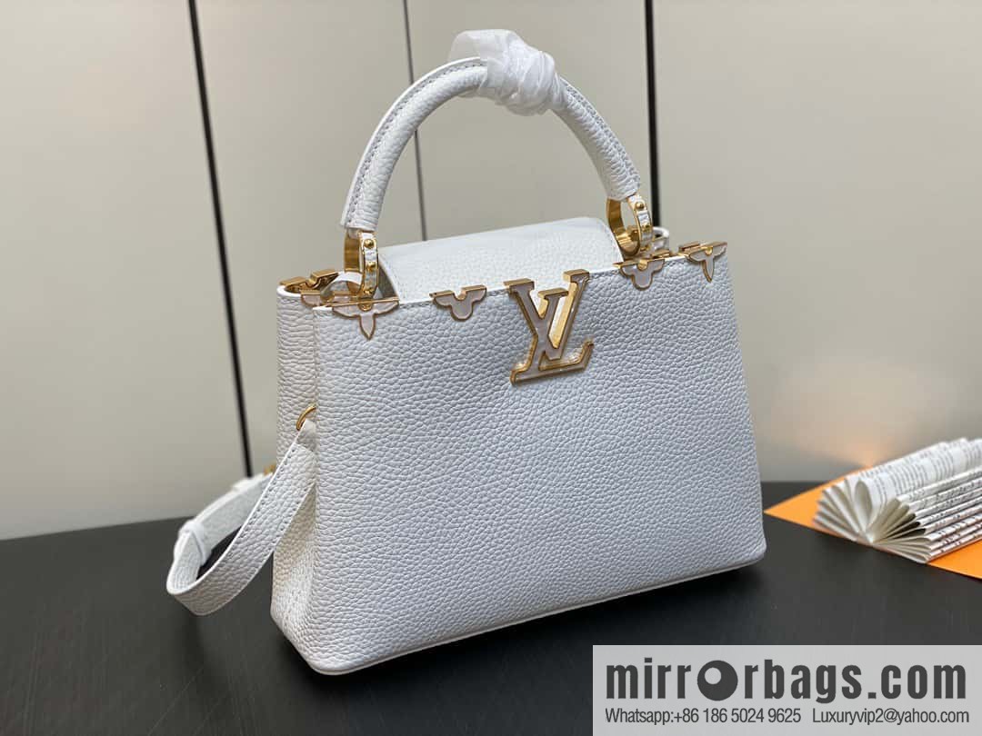 [Premium‑quality] M23331 white, full leather cap that English series CAPUCINES BB handbag Capucines BB Flower Crown handbag