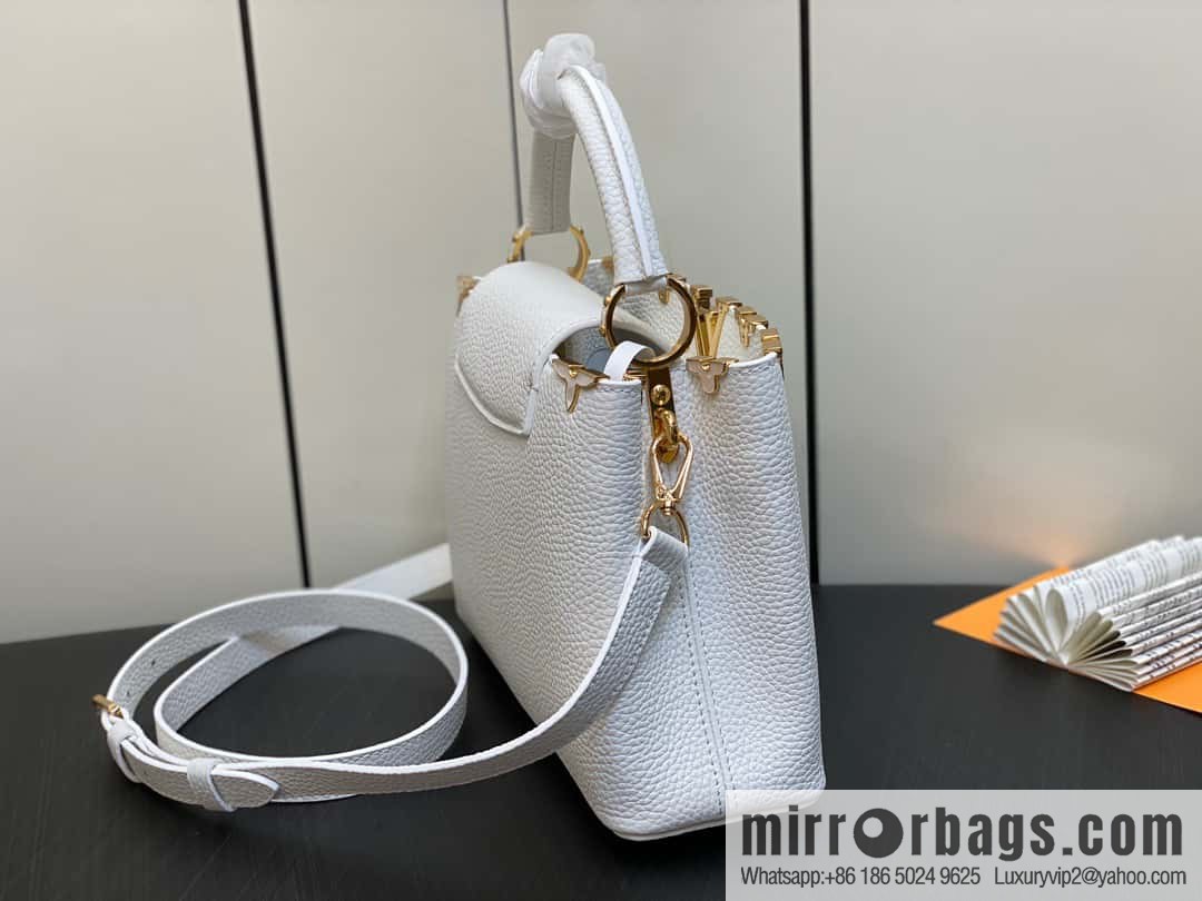 [Premium‑quality] M23331 white, full leather cap that English series CAPUCINES BB handbag Capucines BB Flower Crown handbag