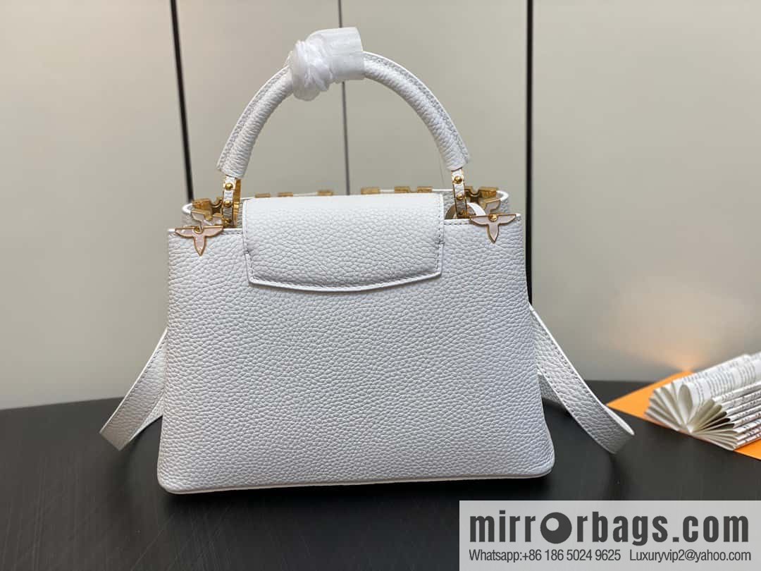 [Premium‑quality] M23331 white, full leather cap that English series CAPUCINES BB handbag Capucines BB Flower Crown handbag