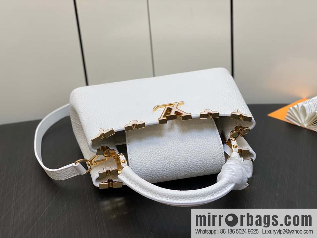 [Premium‑quality] M23331 white, full leather cap that English series CAPUCINES BB handbag Capucines BB Flower Crown handbag