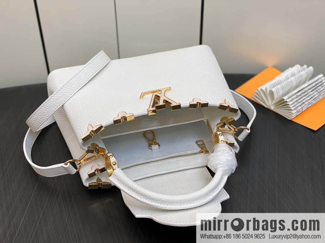 [Premium‑quality] M23331 white, full leather cap that English series CAPUCINES BB handbag Capucines BB Flower Crown handbag