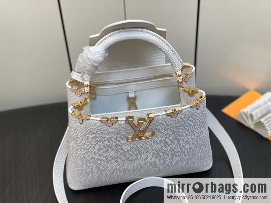 [Premium‑quality] M23331 white, full leather cap that English series CAPUCINES BB handbag Capucines BB Flower Crown handbag