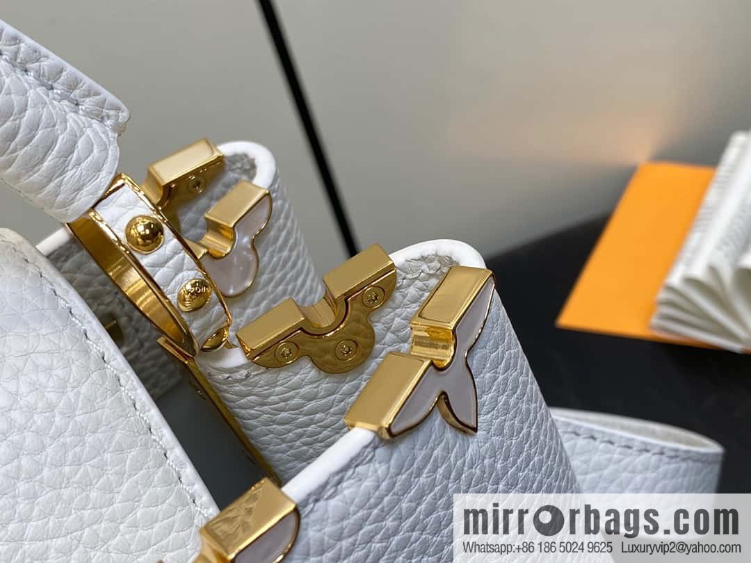 [Premium‑quality] M23331 white, full leather cap that English series CAPUCINES BB handbag Capucines BB Flower Crown handbag