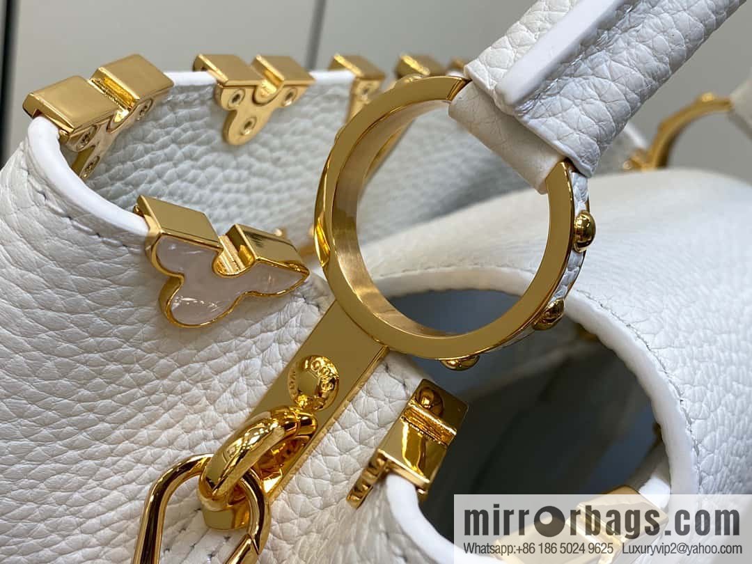 [Premium‑quality] M23331 white, full leather cap that English series CAPUCINES BB handbag Capucines BB Flower Crown handbag