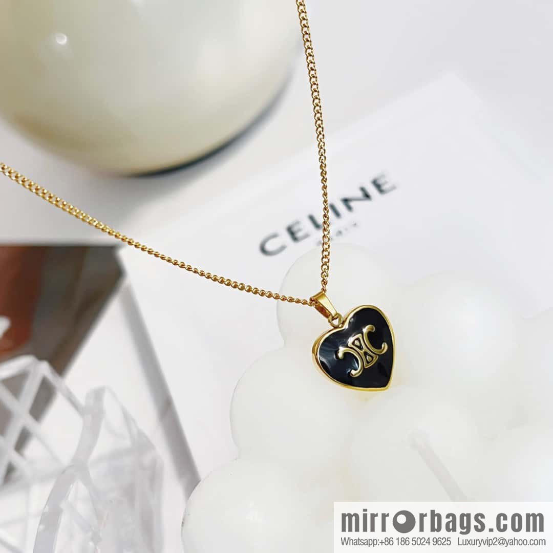 ❗️New ❗️ ☀️ New ☑️ Celine black peach heart Arc de Triomphe necklace ☀️
