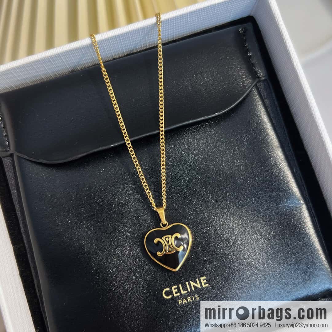 ❗️New ❗️ ☀️ New ☑️ Celine black peach heart Arc de Triomphe necklace ☀️