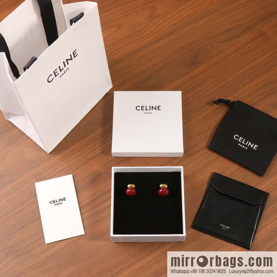 ☀️New ☑️ Celine Arc de Triomphe red pearl stud earrings ☀️