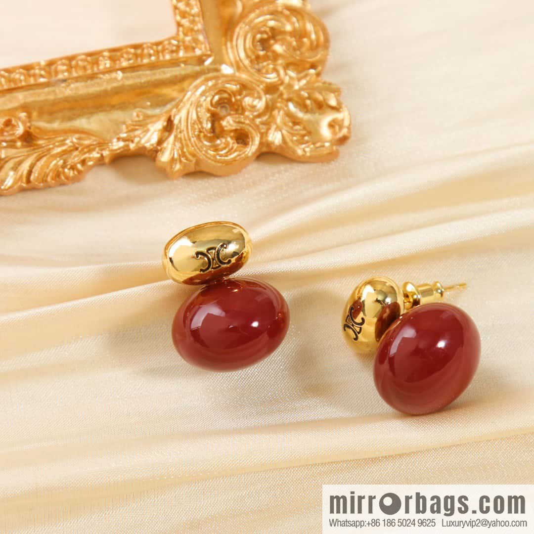 ☀️New ☑️ Celine Arc de Triomphe red pearl stud earrings ☀️