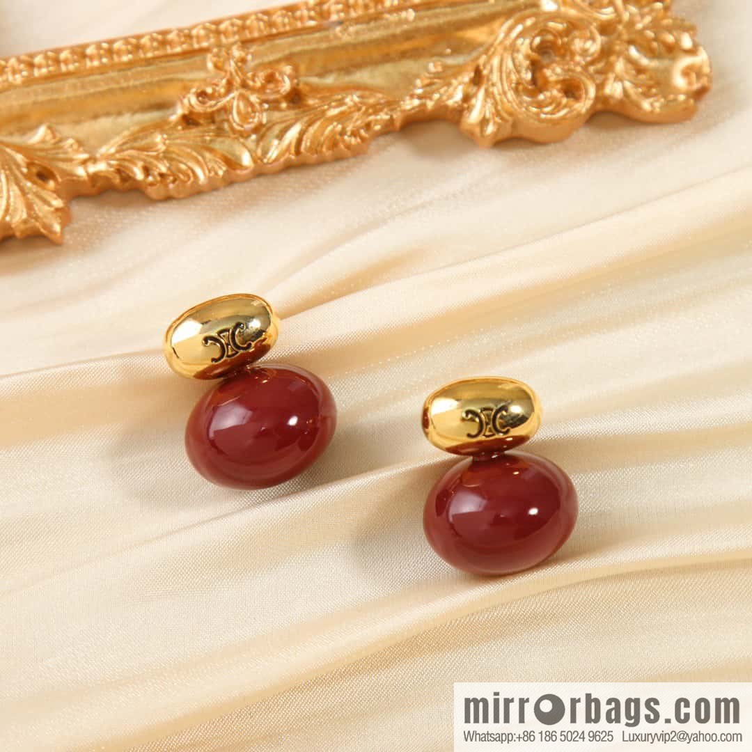 ☀️New ☑️ Celine Arc de Triomphe red pearl stud earrings ☀️