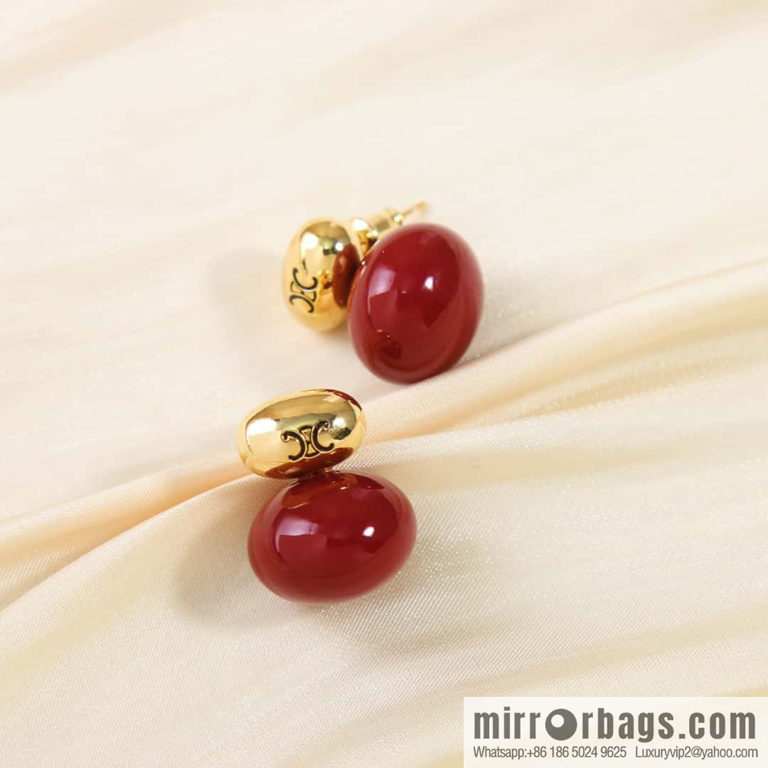 ☀️New ☑️ Celine Arc de Triomphe red pearl stud earrings ☀️