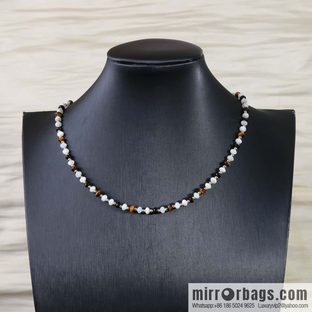 ☀️New ☑️ Celine natural tiger's eye stone white fritillary beaded necklace bracelet
