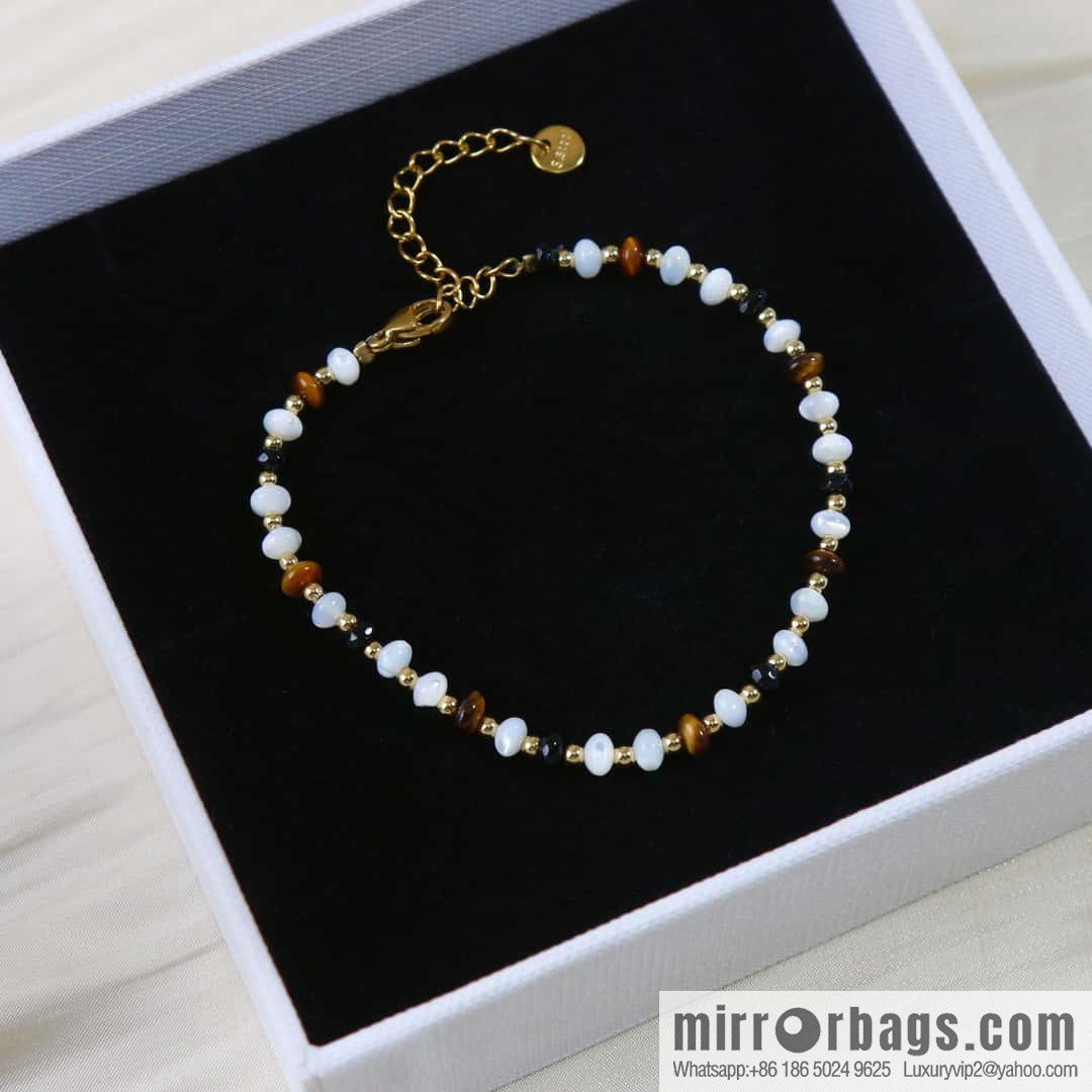☀️New ☑️ Celine natural tiger's eye stone white fritillary beaded necklace bracelet
