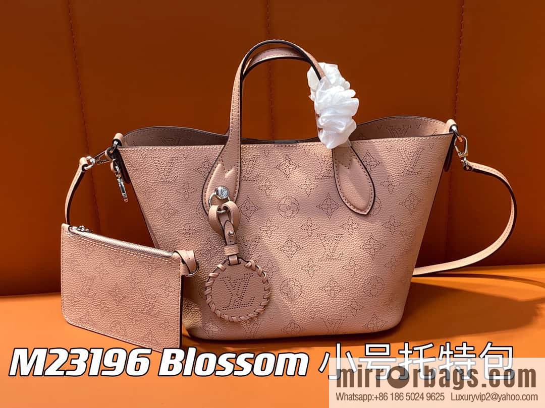 [Boutique‑grade] M23196 pink M23849 full leather bucket bag series Blossom small tote bag, gray gradual change (cut-out)