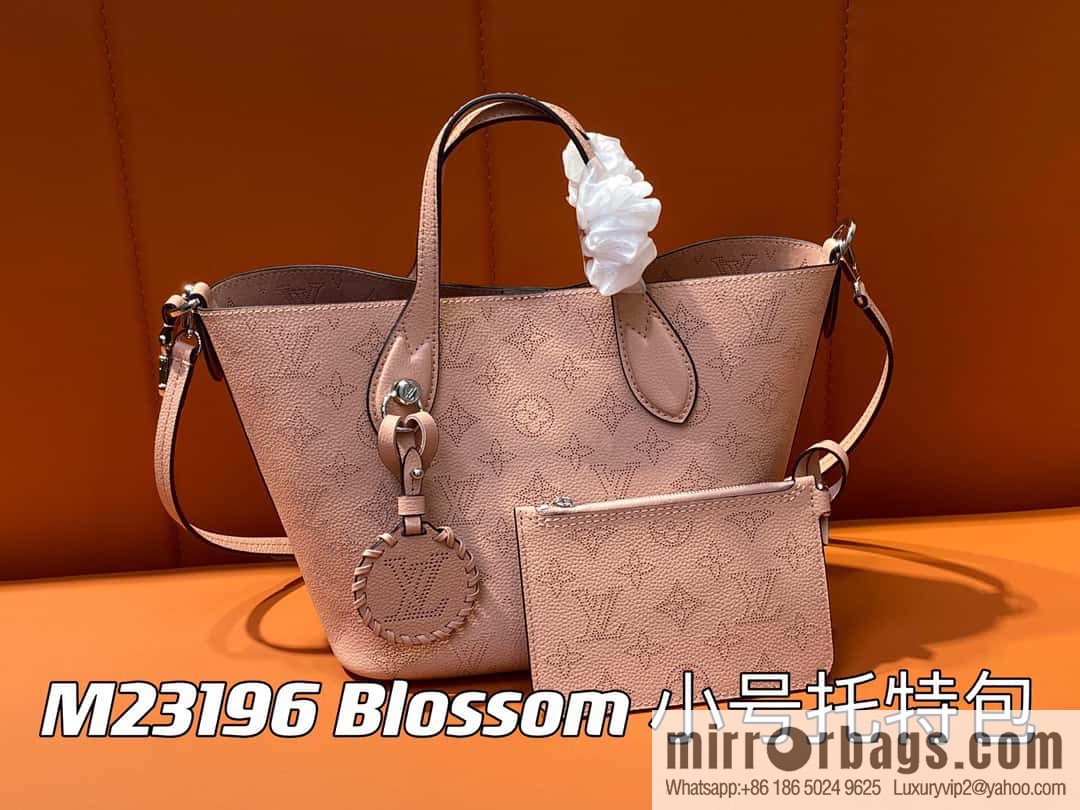 [Boutique‑grade] M23196 pink M23849 full leather bucket bag series Blossom small tote bag, gray gradual change (cut-out)
