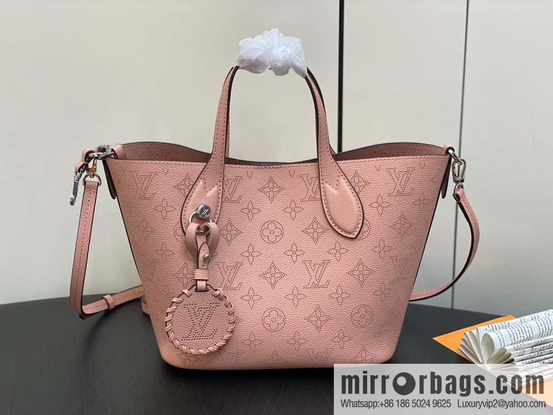 [Boutique‑grade] M23196 pink M23849 full leather bucket bag series Blossom small tote bag, gray gradual change (cut-out)