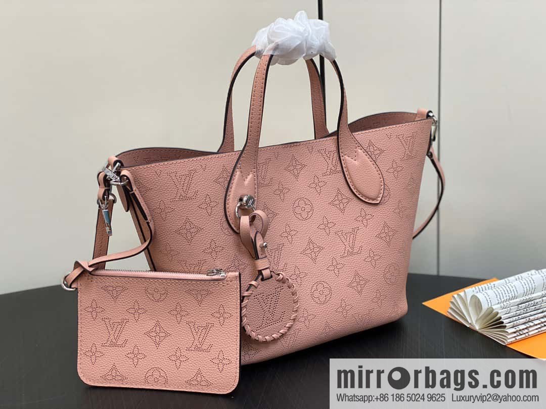 [Boutique‑grade] M23196 pink M23849 full leather bucket bag series Blossom small tote bag, gray gradual change (cut-out)