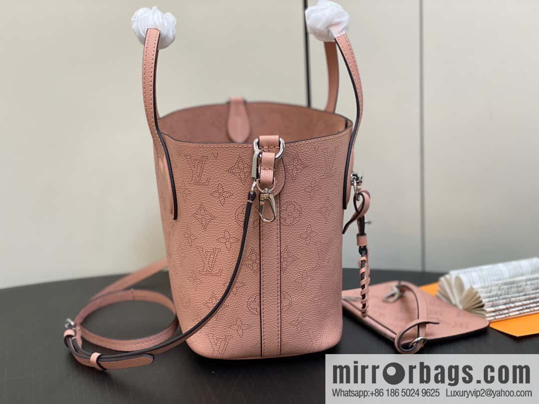 [Boutique‑grade] M23196 pink M23849 full leather bucket bag series Blossom small tote bag, gray gradual change (cut-out)