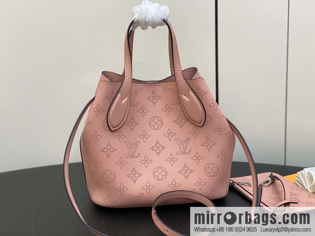 [Boutique‑grade] M23196 pink M23849 full leather bucket bag series Blossom small tote bag, gray gradual change (cut-out)