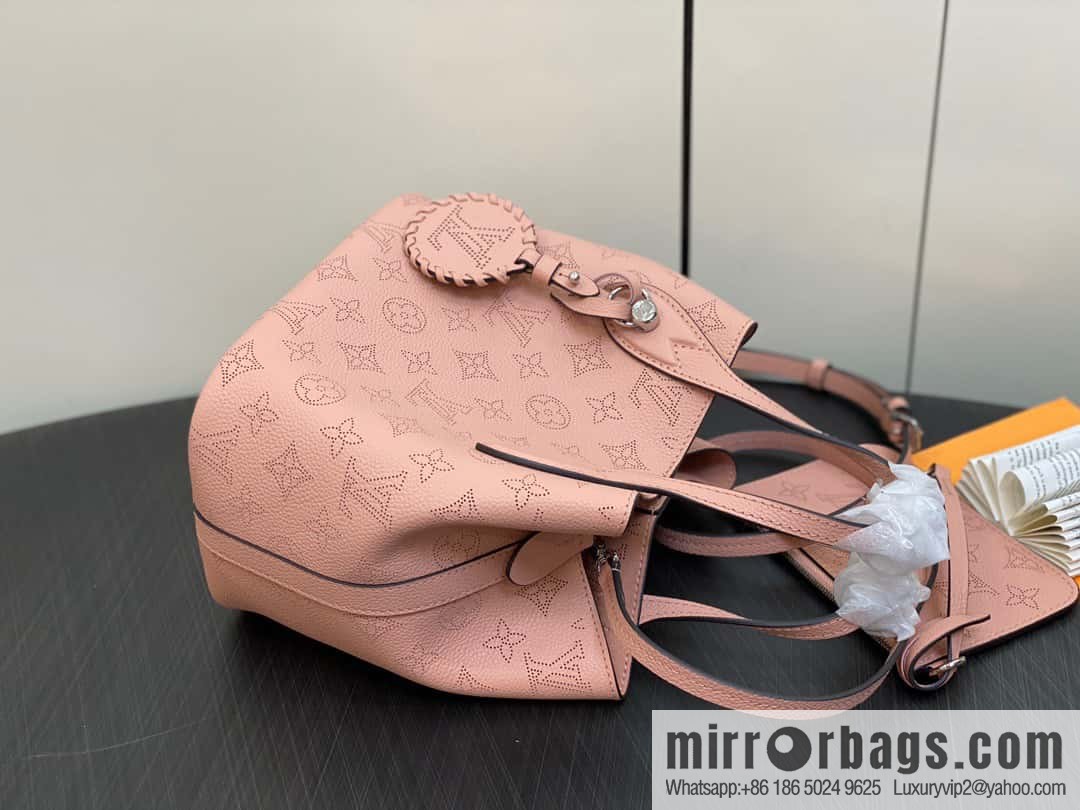 [Boutique‑grade] M23196 pink M23849 full leather bucket bag series Blossom small tote bag, gray gradual change (cut-out)