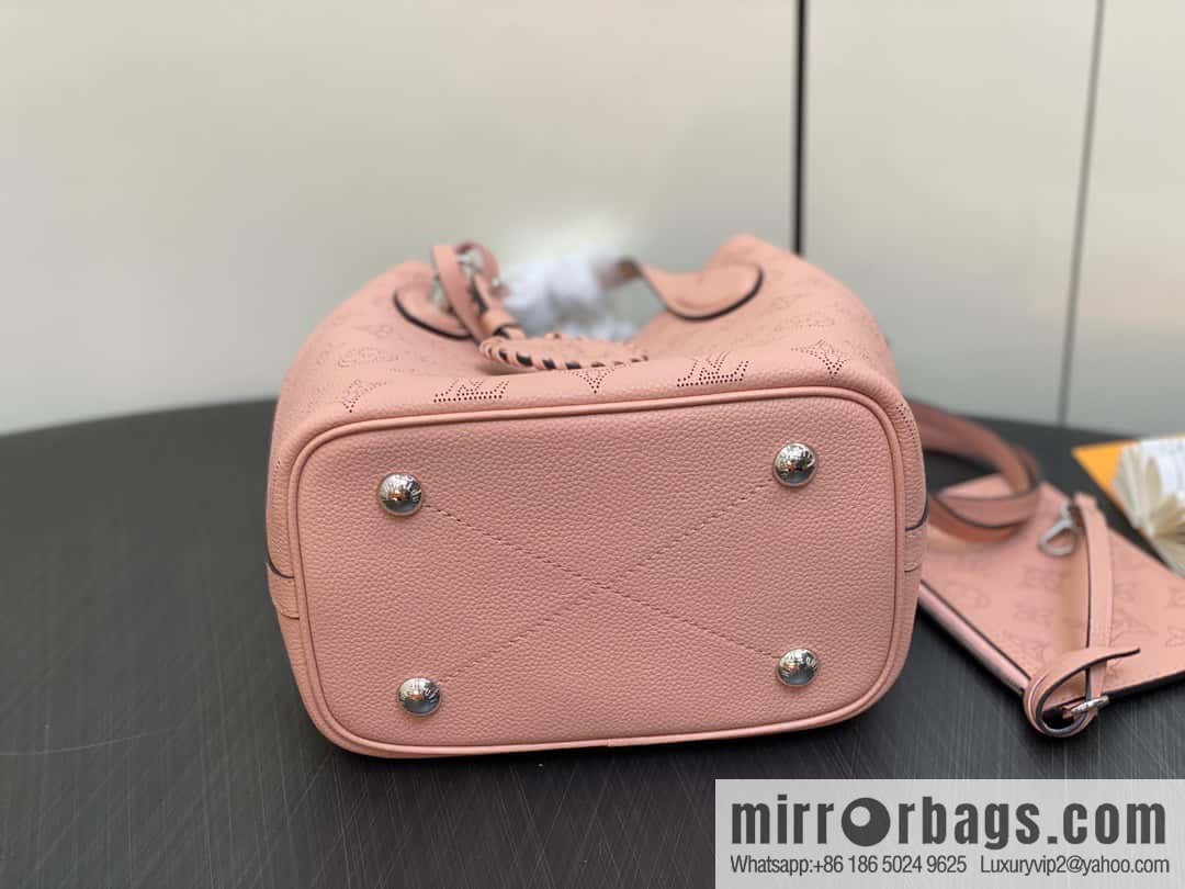 [Boutique‑grade] M23196 pink M23849 full leather bucket bag series Blossom small tote bag, gray gradual change (cut-out)