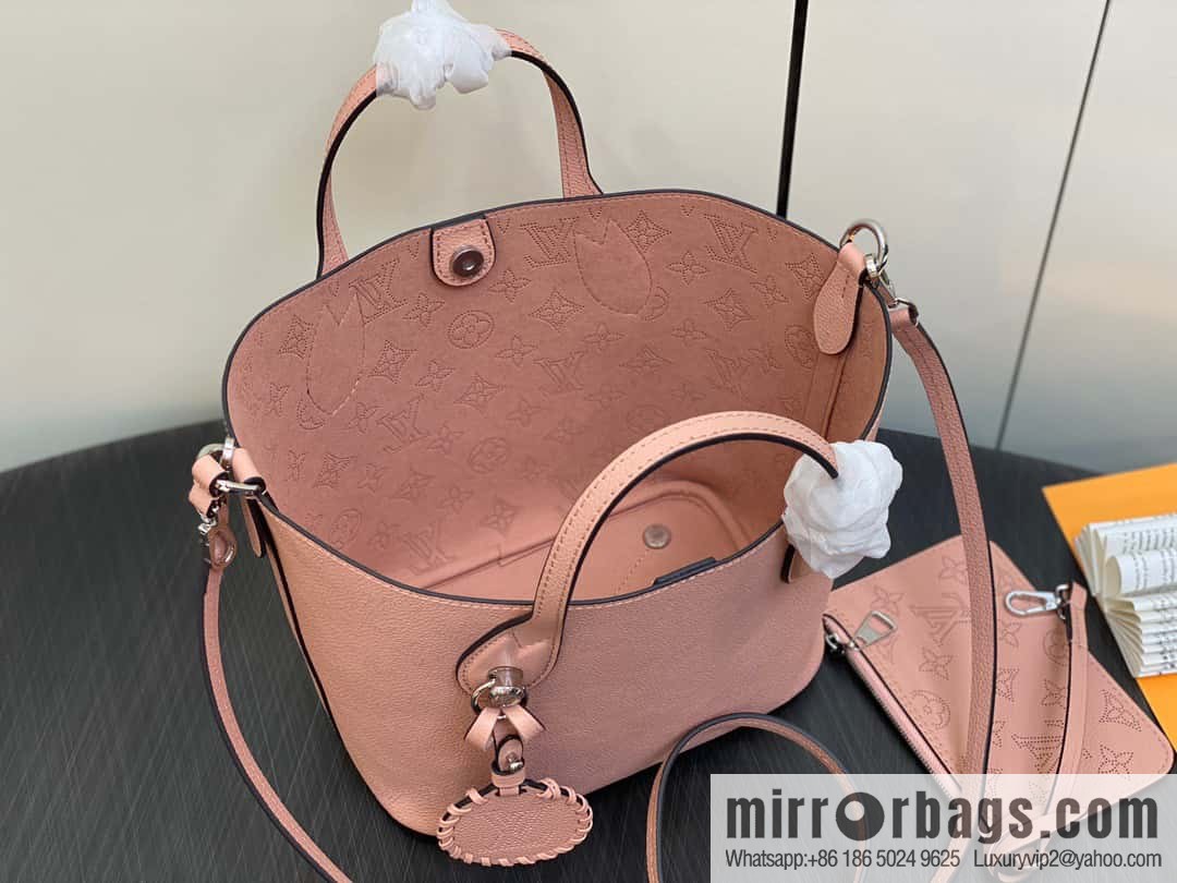 [Boutique‑grade] M23196 pink M23849 full leather bucket bag series Blossom small tote bag, gray gradual change (cut-out)