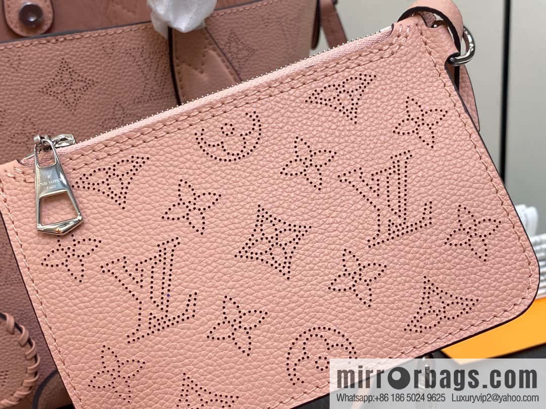 [Boutique‑grade] M23196 pink M23849 full leather bucket bag series Blossom small tote bag, gray gradual change (cut-out)