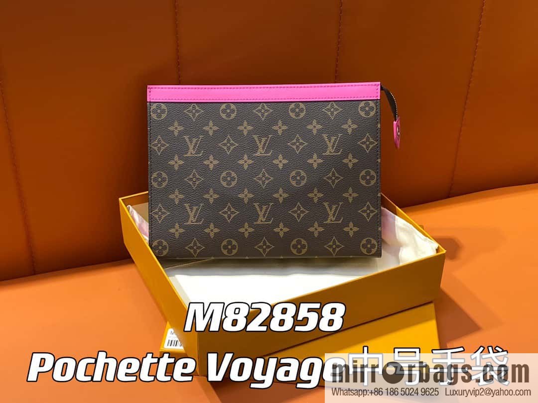 [Premium‑quality] M61692 monogram rose red M82858 handbag clutch bag series Pochette Voyage medium handbag