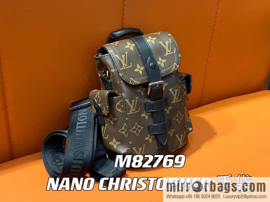 [Premium‑quality] M82769 monogram men's bag mini backpack series, autumn and winter new NANO CHRISTOPHER handbag Christopher backpack M82769 cover backpack satchel mini backpack satchel