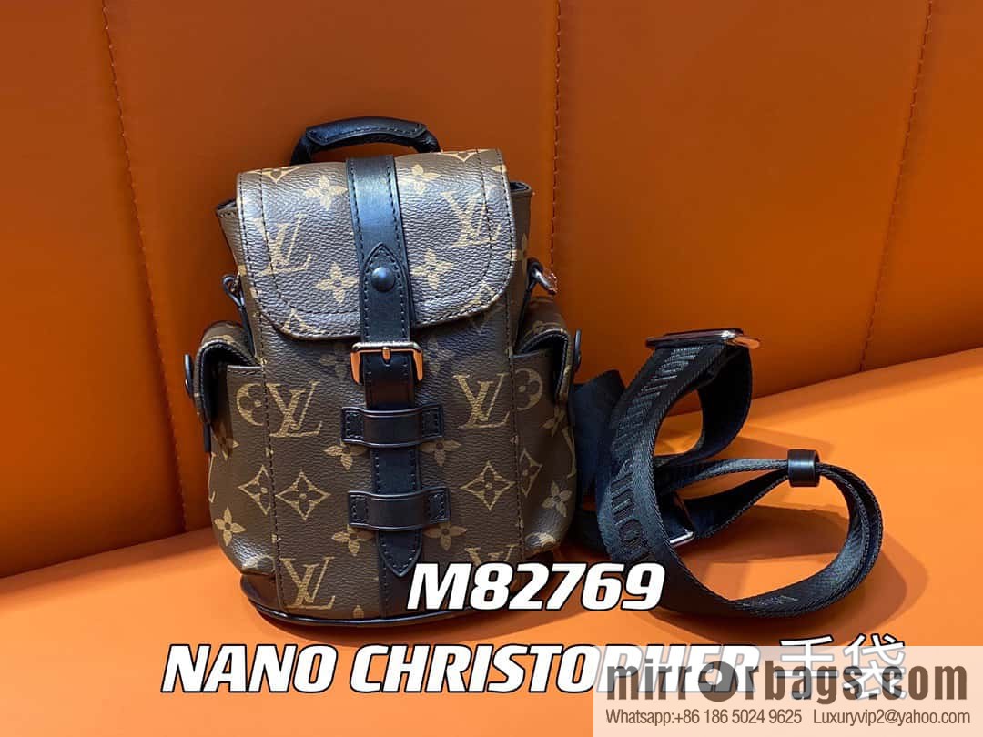 [Premium‑quality] M82769 monogram men's bag mini backpack series, autumn and winter new NANO CHRISTOPHER handbag Christopher backpack M82769 cover backpack satchel mini backpack satchel