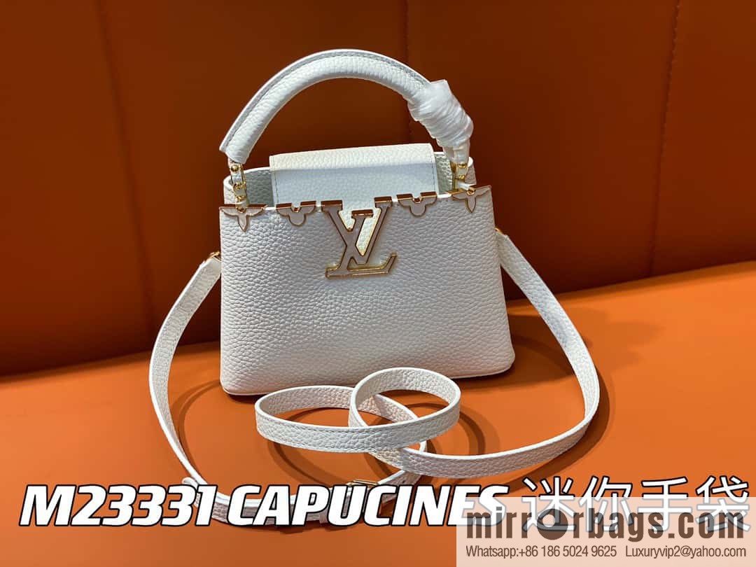 [Boutique‑grade] M23331 white, full leather cap that English series CAPUCINES mini handbag Capucines mini Flower Crown handbag
