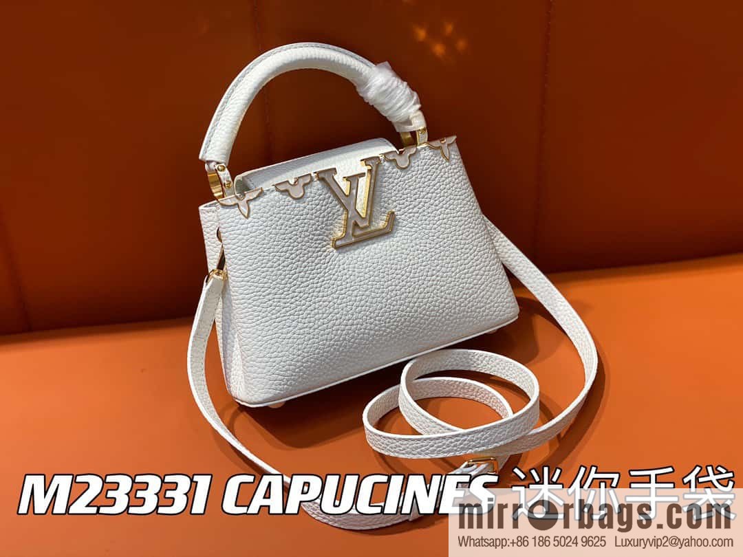 [Boutique‑grade] M23331 white, full leather cap that English series CAPUCINES mini handbag Capucines mini Flower Crown handbag