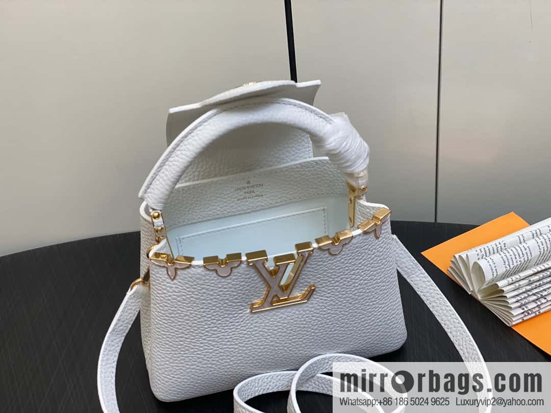 [Boutique‑grade] M23331 white, full leather cap that English series CAPUCINES mini handbag Capucines mini Flower Crown handbag