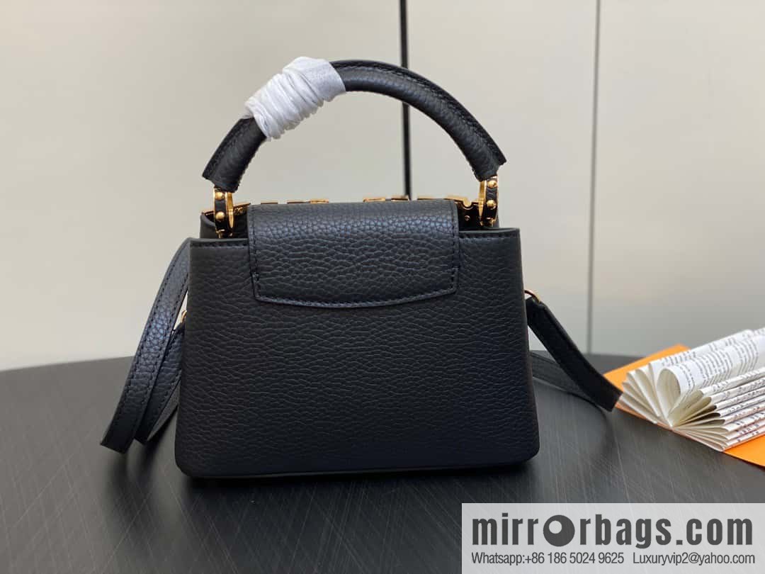 [Boutique‑grade] M23263 black full leather cap that English series CAPUCINES mini handbag Capucines mini Flower Crown handbag